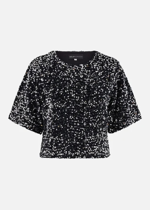 Mela Black Sequin Relaxed Fit Top