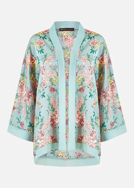 Mela Green Floral Satin Kimono