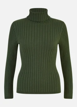 Mela Green Ribbed Knit Roll Neck Jumper