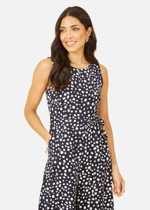 Mela Navy Blotch Print Culotte Jumpsuit