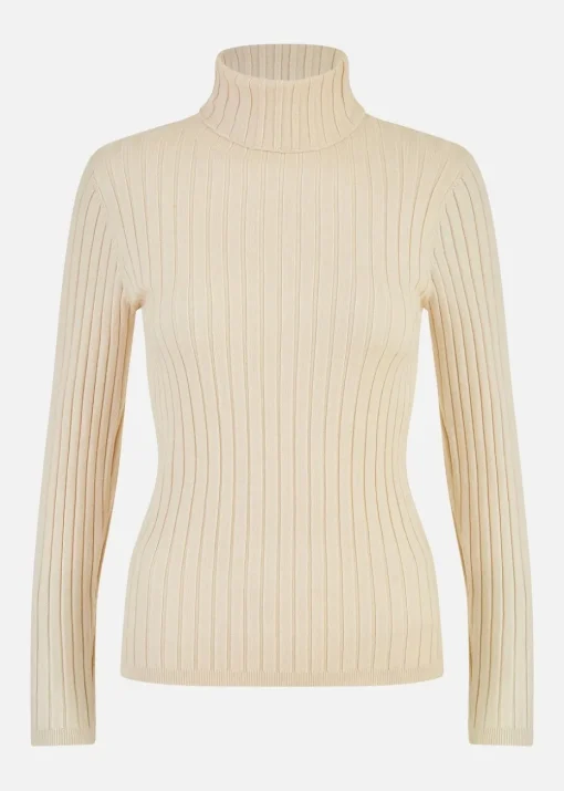 Mela Oatmeal Ribbed Knit Roll Neck Jumper
