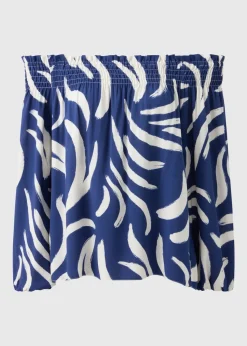 Navy Abstract Shirred Bardot Top