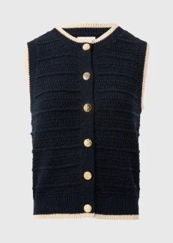 Navy Button Front Knitted Vest