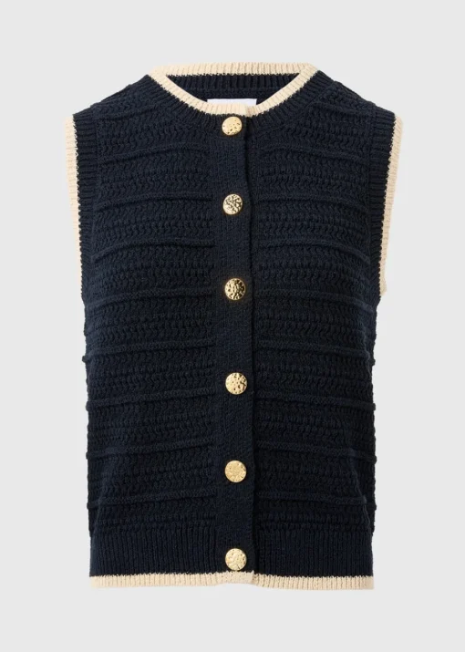 Navy Button Front Knitted Vest