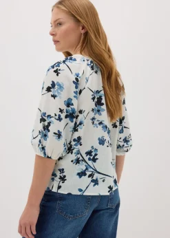 Navy Ditsy Floral V-Neck Tea Top