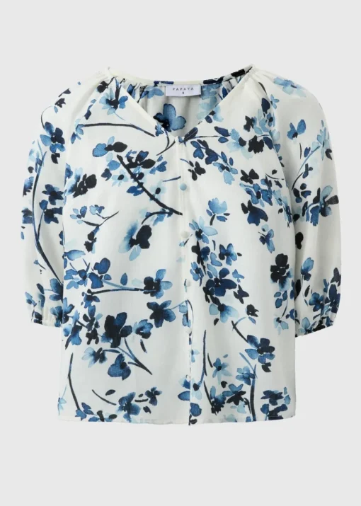 Navy Ditsy Floral V-Neck Tea Top