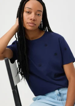 Navy Embroidered Floral T-Shirt