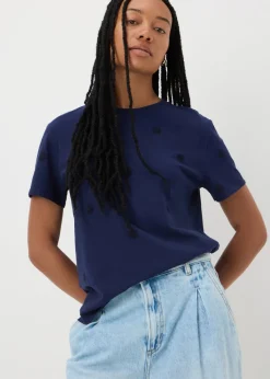 Navy Embroidered Floral T-Shirt