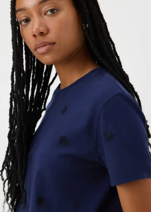 Navy Embroidered Floral T-Shirt