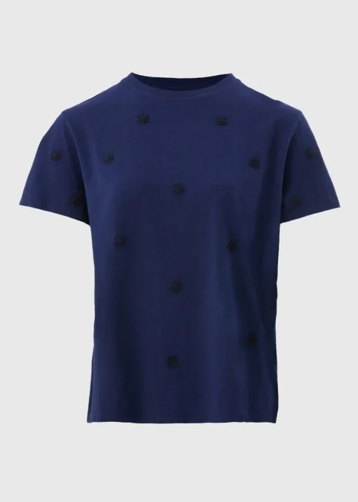 Navy Embroidered Floral T-Shirt
