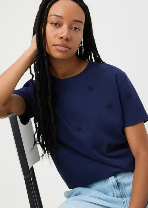 Navy Embroidered Floral T-Shirt