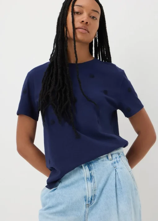 Navy Embroidered Floral T-Shirt