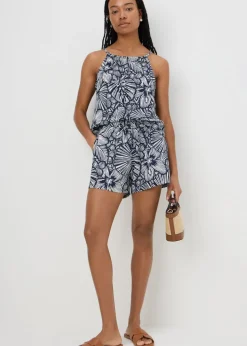 Navy Floral Print Shorts