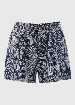 Navy Floral Print Shorts
