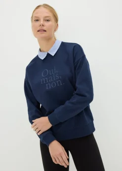 Navy Oui Mais Collared Sweatshirt