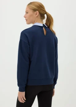 Navy Oui Mais Collared Sweatshirt