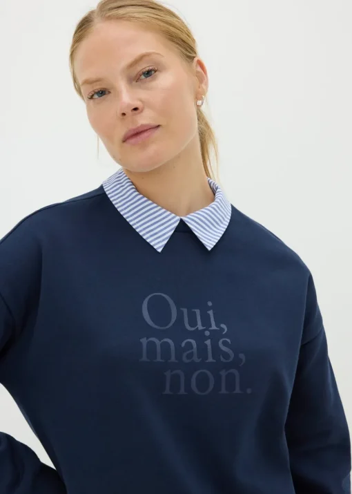 Navy Oui Mais Collared Sweatshirt