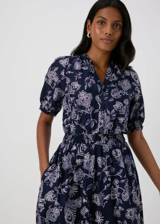 Navy Paisley Midi Dress