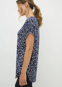 Navy Patterned Longline T-Shirt