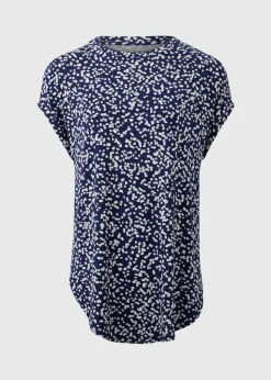 Navy Patterned Longline T-Shirt