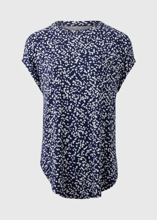 Navy Patterned Longline T-Shirt