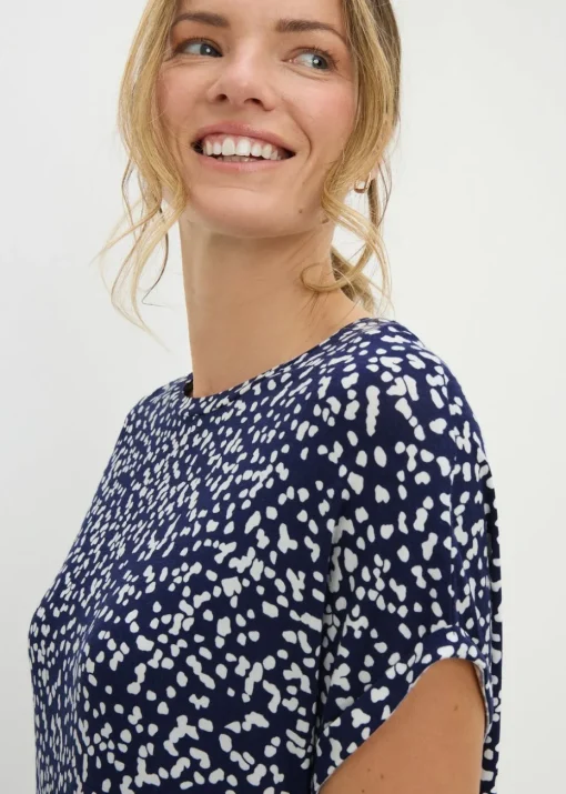 Navy Patterned Longline T-Shirt
