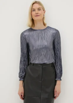 Navy Plisse Top