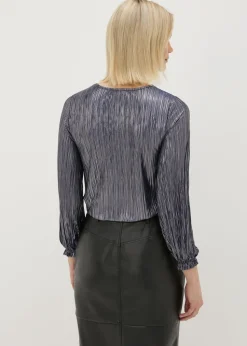 Navy Plisse Top