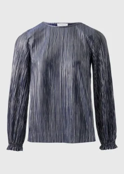 Navy Plisse Top