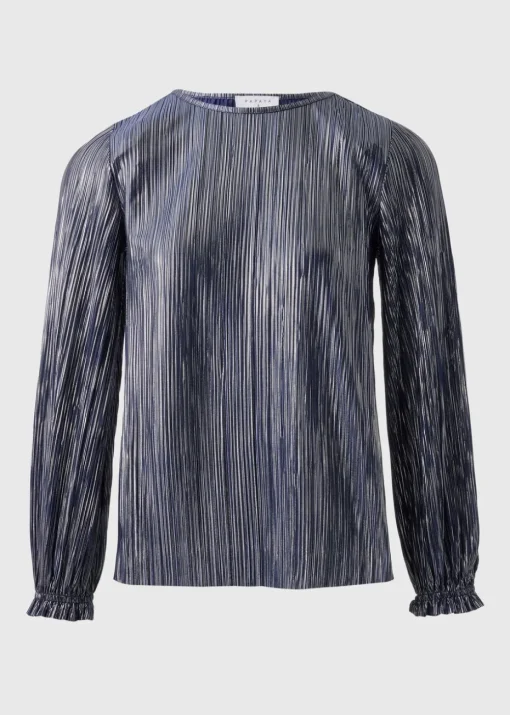Navy Plisse Top