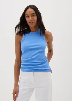 Navy Ribbed High Neck Racer Back Vest Top