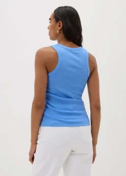 Navy Ribbed High Neck Racer Back Vest Top