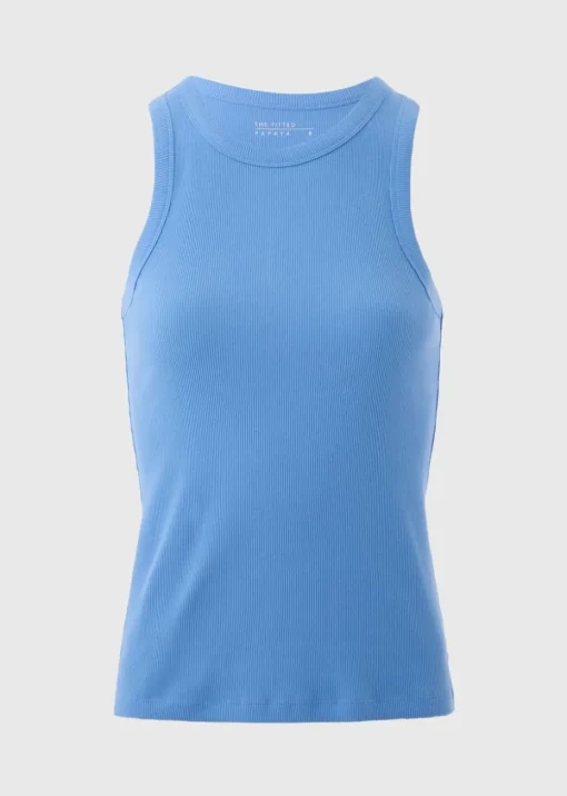 Navy Ribbed High Neck Racer Back Vest Top