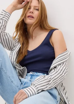 Navy Ribbed Scoop Neck Vest Top