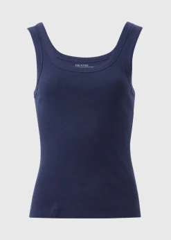 Navy Ribbed Scoop Neck Vest Top