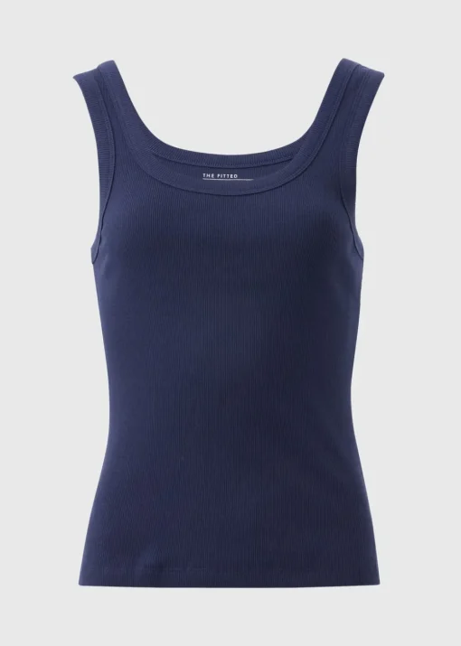 Navy Ribbed Scoop Neck Vest Top