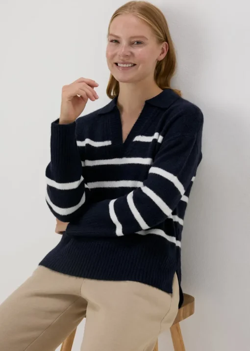 Navy Stripe V-Neck Jumper