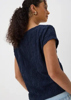 Navy Wavy Textured Crew Neck T-Shirt