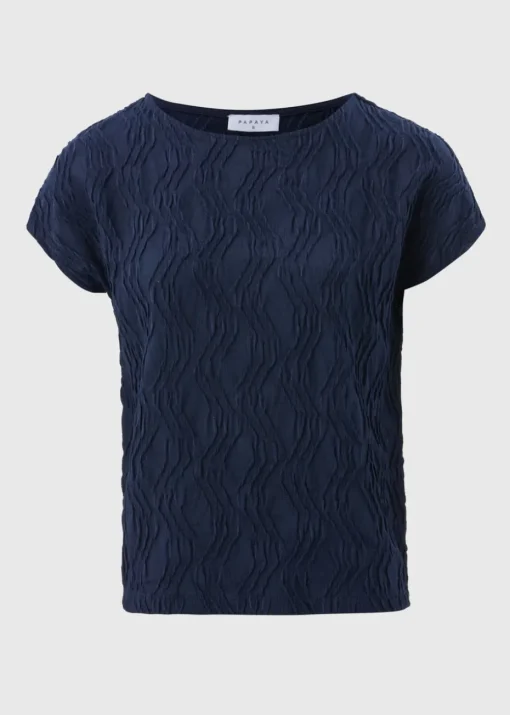 Navy Wavy Textured Crew Neck T-Shirt