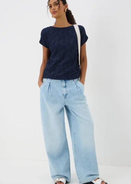 Navy Wavy Textured Crew Neck T-Shirt