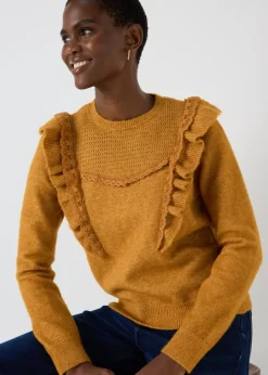Orange Pointelle Frill Knitted Jumper