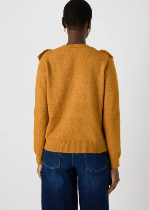 Orange Pointelle Frill Knitted Jumper