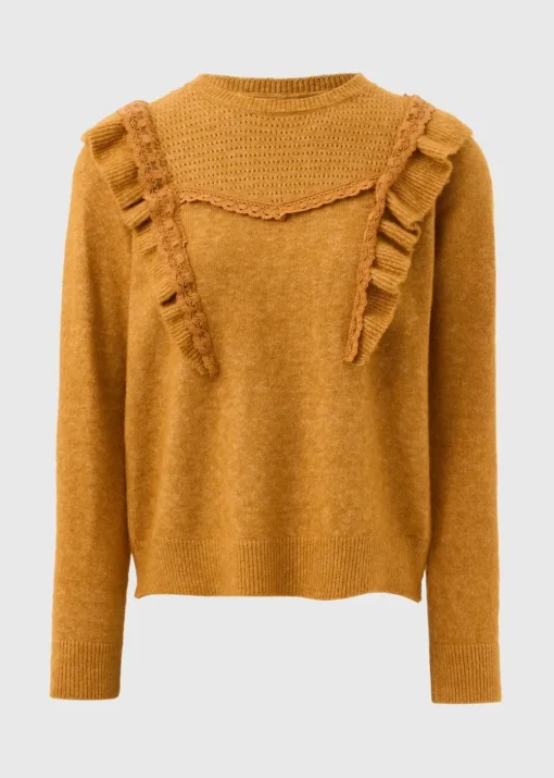 Orange Pointelle Frill Knitted Jumper