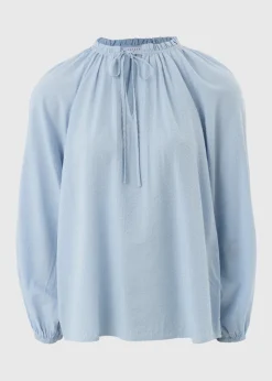 Pale Blue Boho Textured Tie Neck Blouse