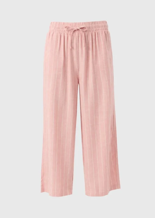 Pale Pink Linen Blend Stripe Wide Leg Cropped Trousers