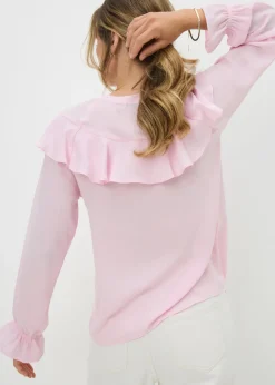 Pale Pink Ruffle Tie Neck Blouse