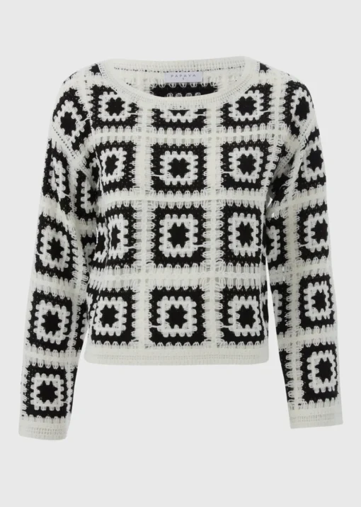 Papaya Petite Black Crochet Patchwork Jumper