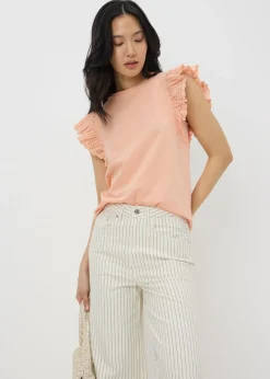 Peach Broderie Sleeve T-Shirt