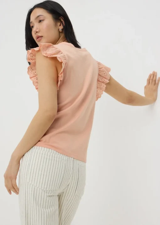 Peach Broderie Sleeve T-Shirt