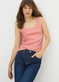 Peach Ribbed Scoop Neck Vest Top